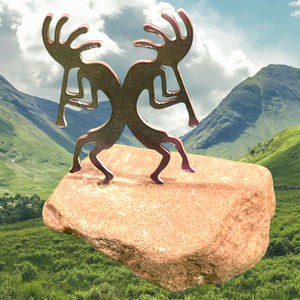 Kokopelli Flute Player Figurine on Stone Base Abundance & Fertility Southwest